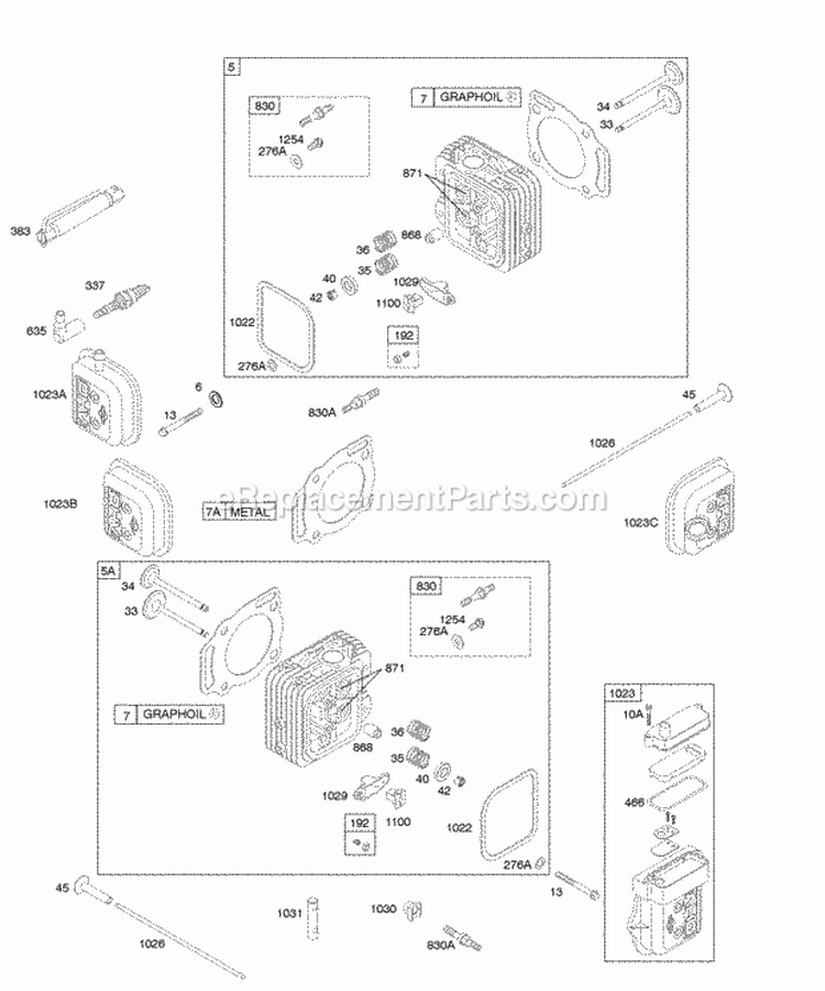 Cylinder Heads Rocker Covers Diagram and Parts List for  Briggs and Stratton Engine